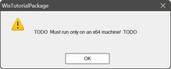 Windows Installer message box showing launch condition failure message