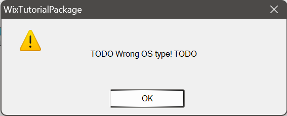 Windows Installer message box showing launch condition failure message
